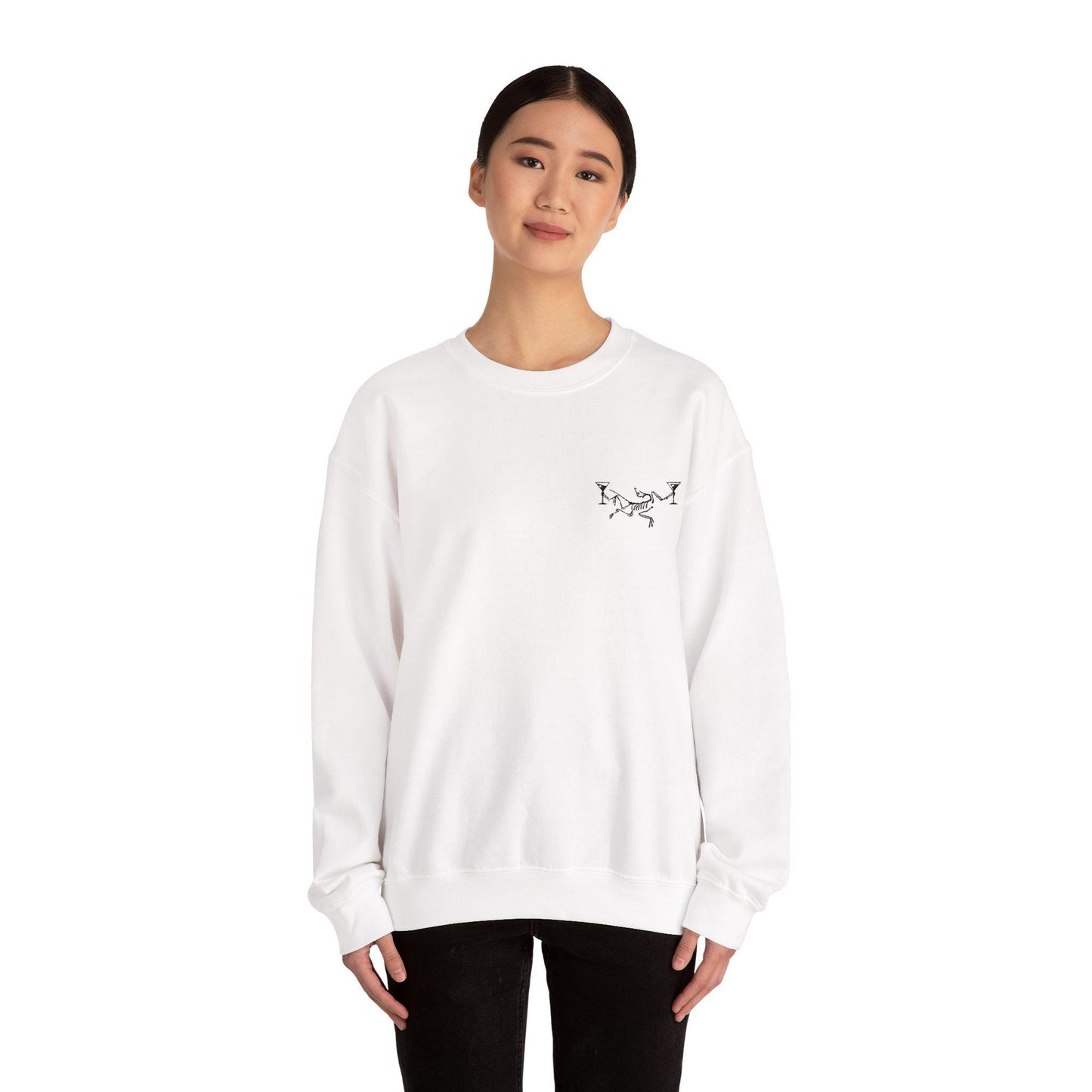 Minimal Dot Skull Crewneck Sweatshirt | Small Chest Graphic, White