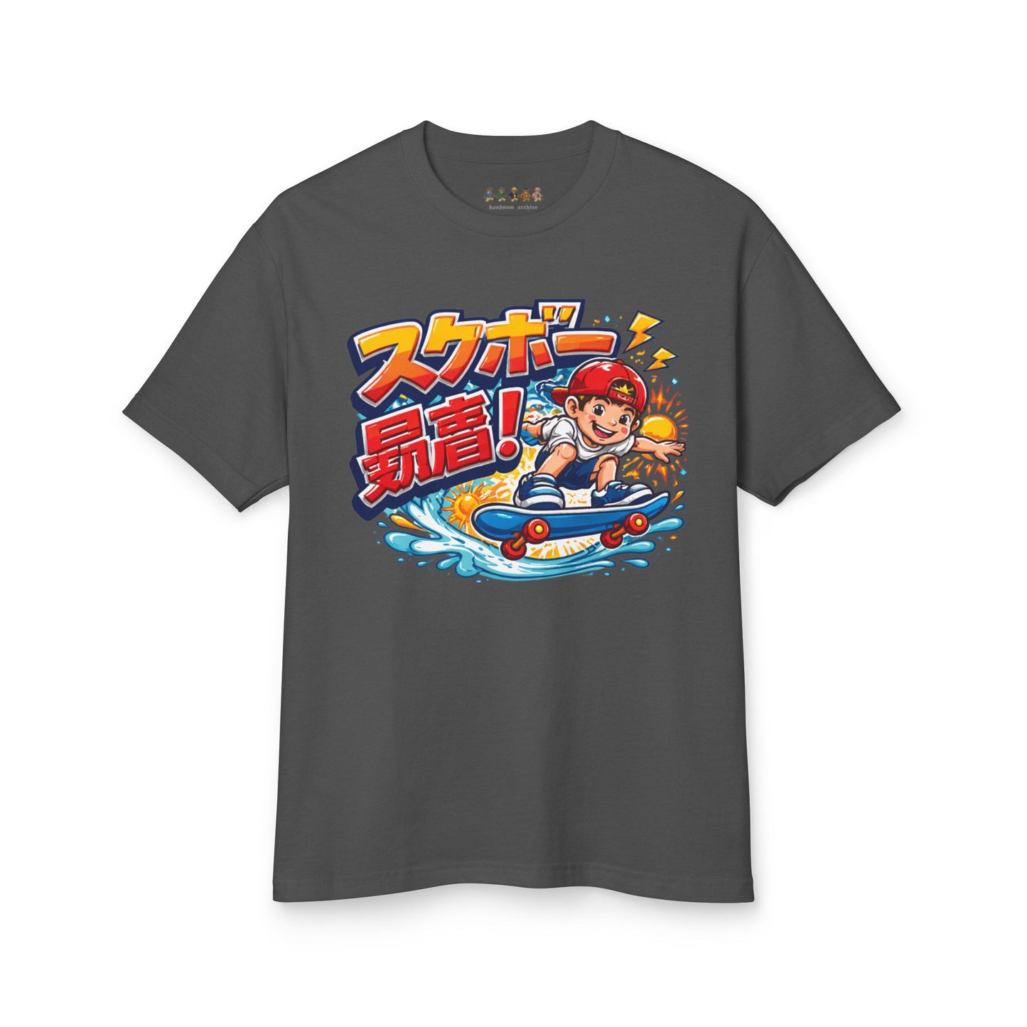 HANDSUM SK8 Tee — Playful Japanese Graphic Front, Vintage Athletic Back