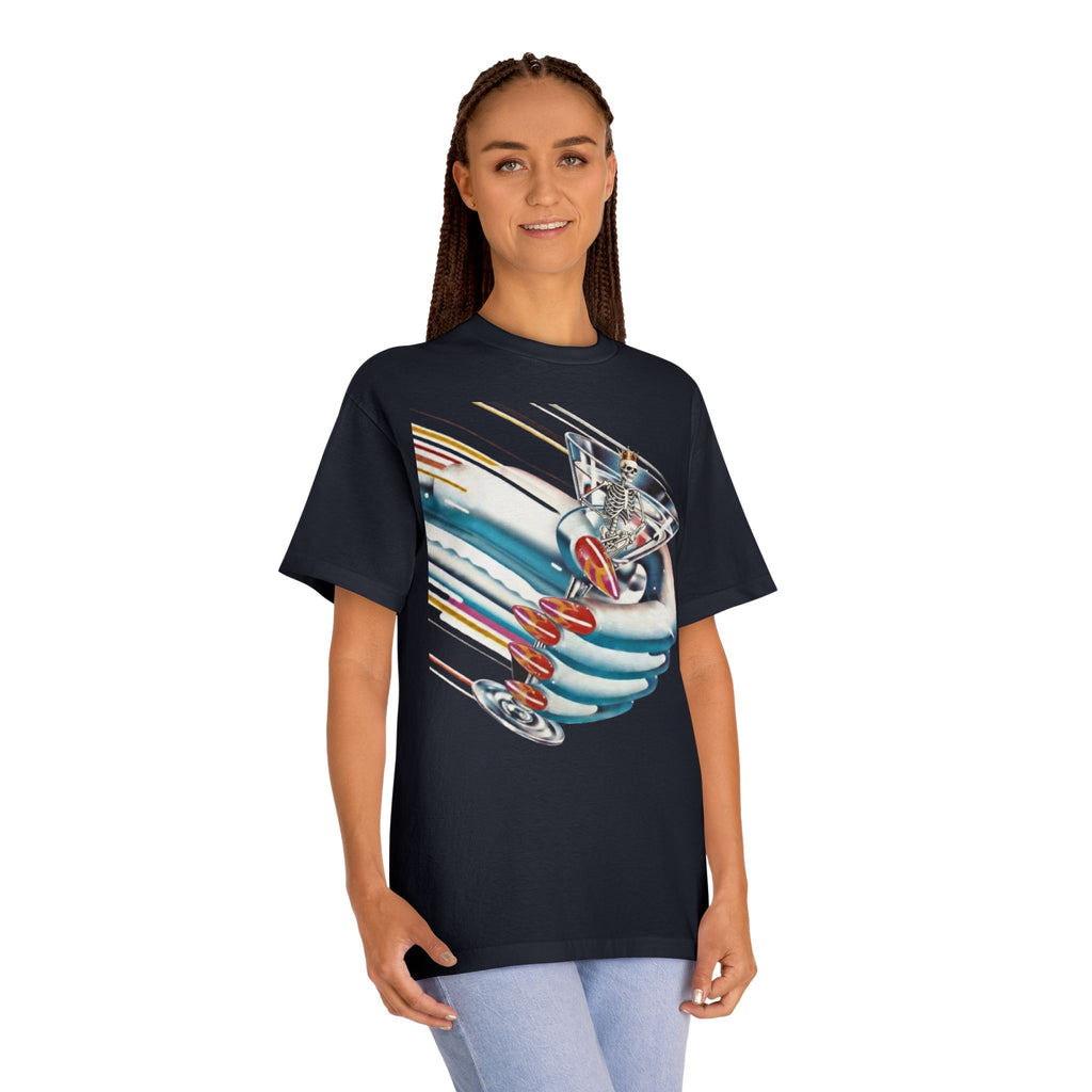 Navy Turbo Tee with colorful astronaut and rocket graphic on chest