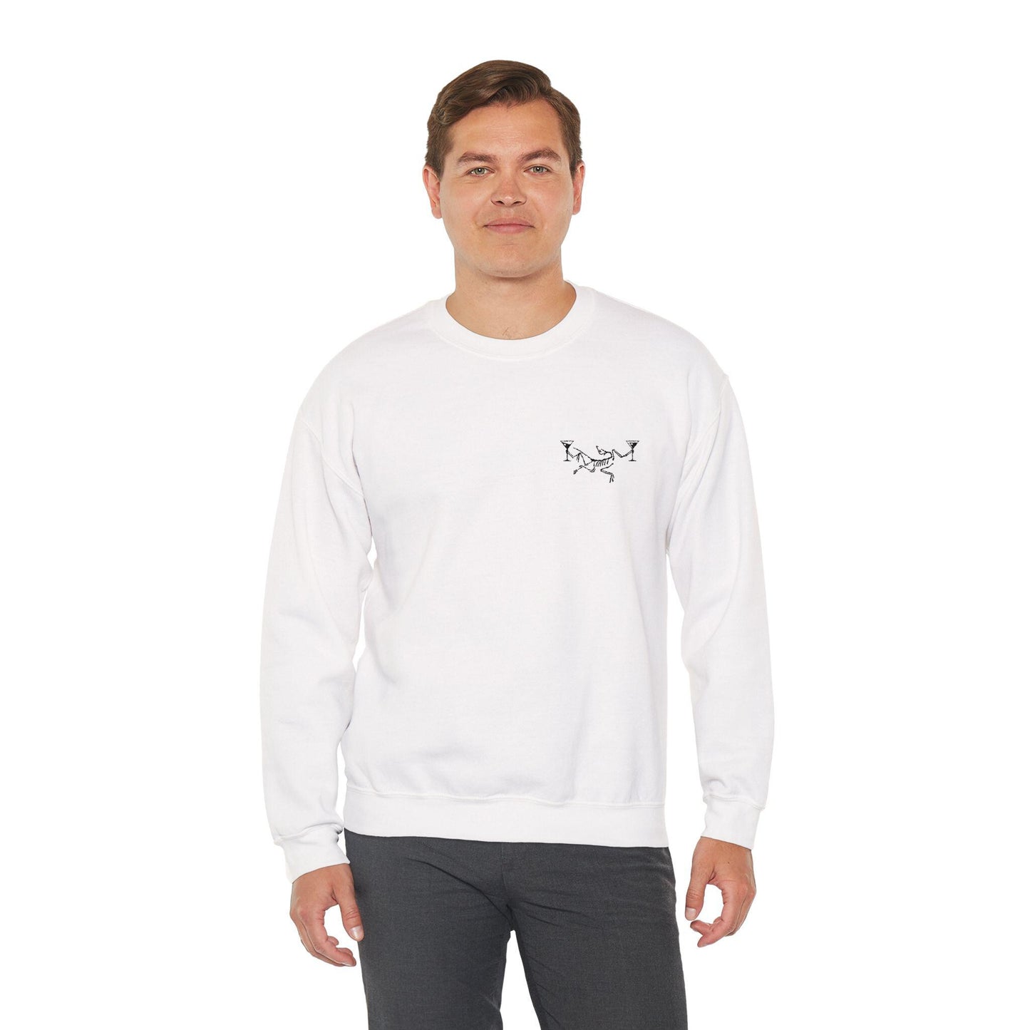 Minimal Dot Skull Crewneck Sweatshirt | Small Chest Graphic, White