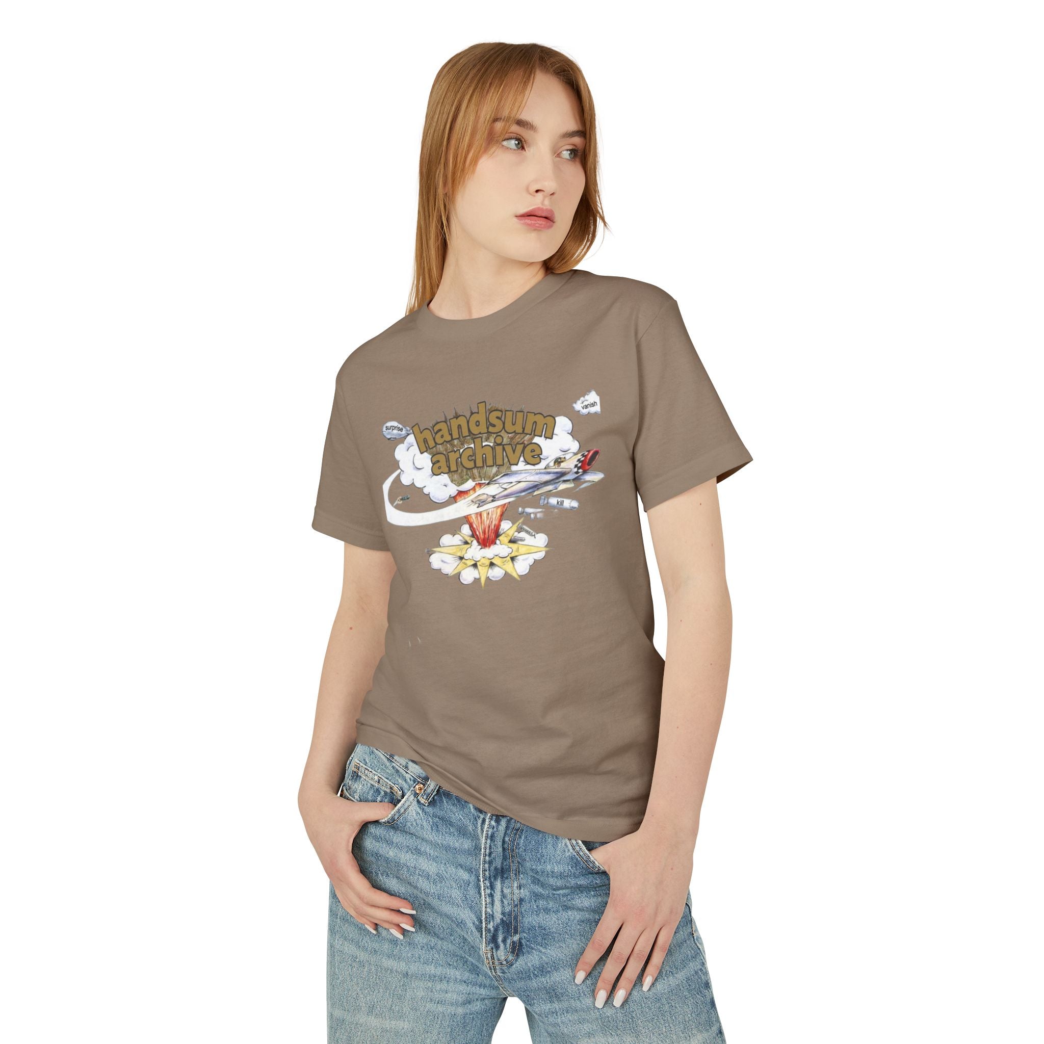 Brown graphic concert T-shirt with cloud handsum archive print on chest