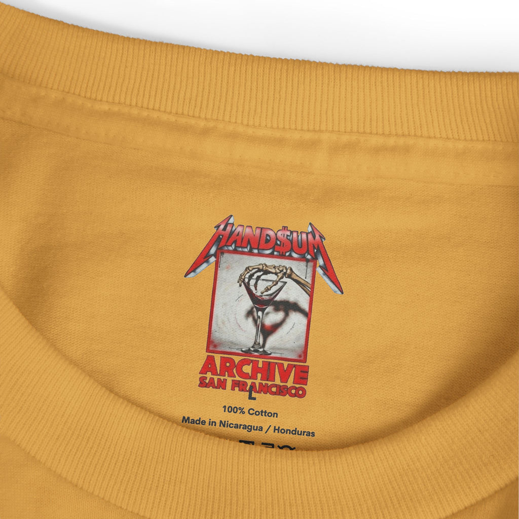 Mustard crewneck T-shirt with small chest graphic