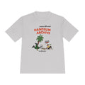 Silver moisture-wicking tee front with 'HANDSUN ARCHIVE' graphic and crew neck.