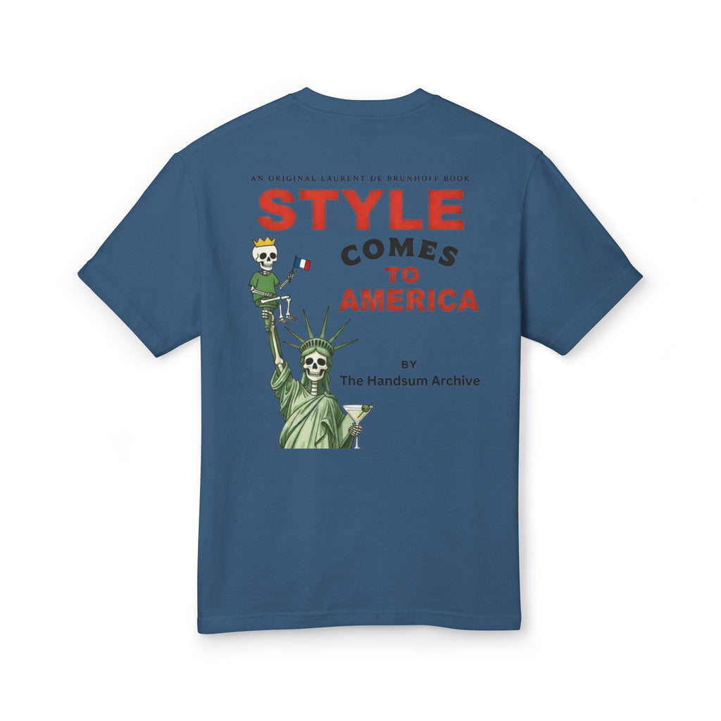 Navy graphic T-shirt with Statue of Liberty-style back print