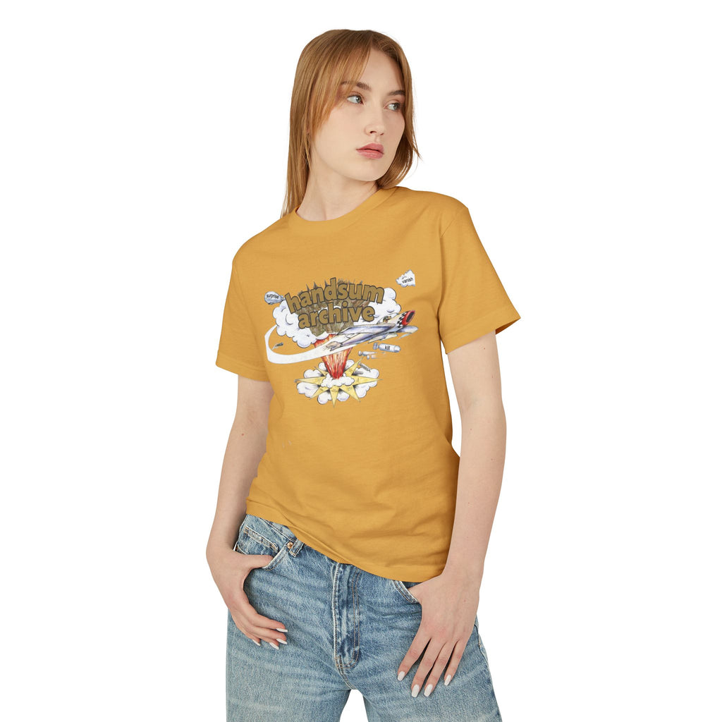Mustard yellow graphic concert T-shirt with cloud handsum archive print on chest