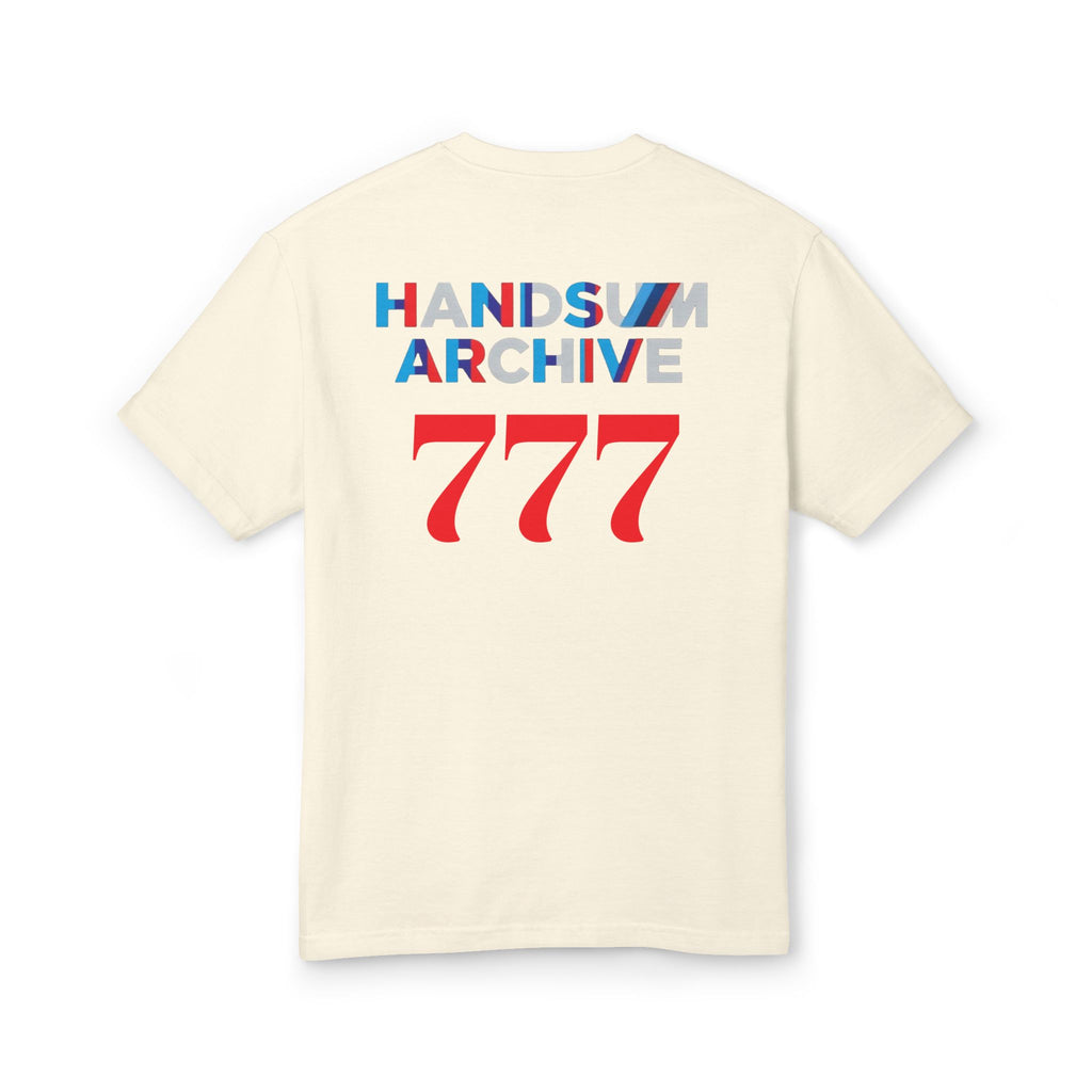 Cream crewneck tee with “HANDSUN ARCHIVE 777” back print.