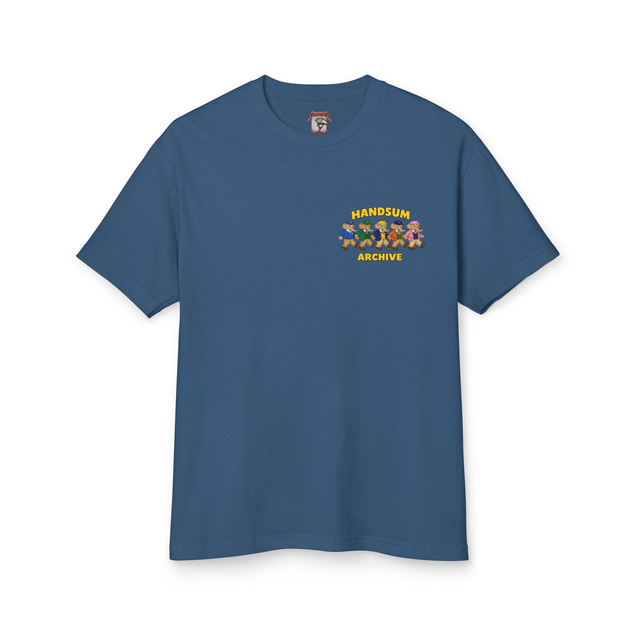 Navy Liberty Style tee with small chest logo graphic and crew neck
