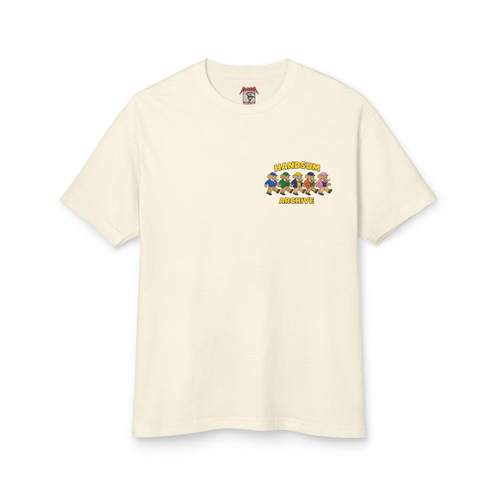 Off-white Liberty Style tee with small chest logo graphic and crew neck