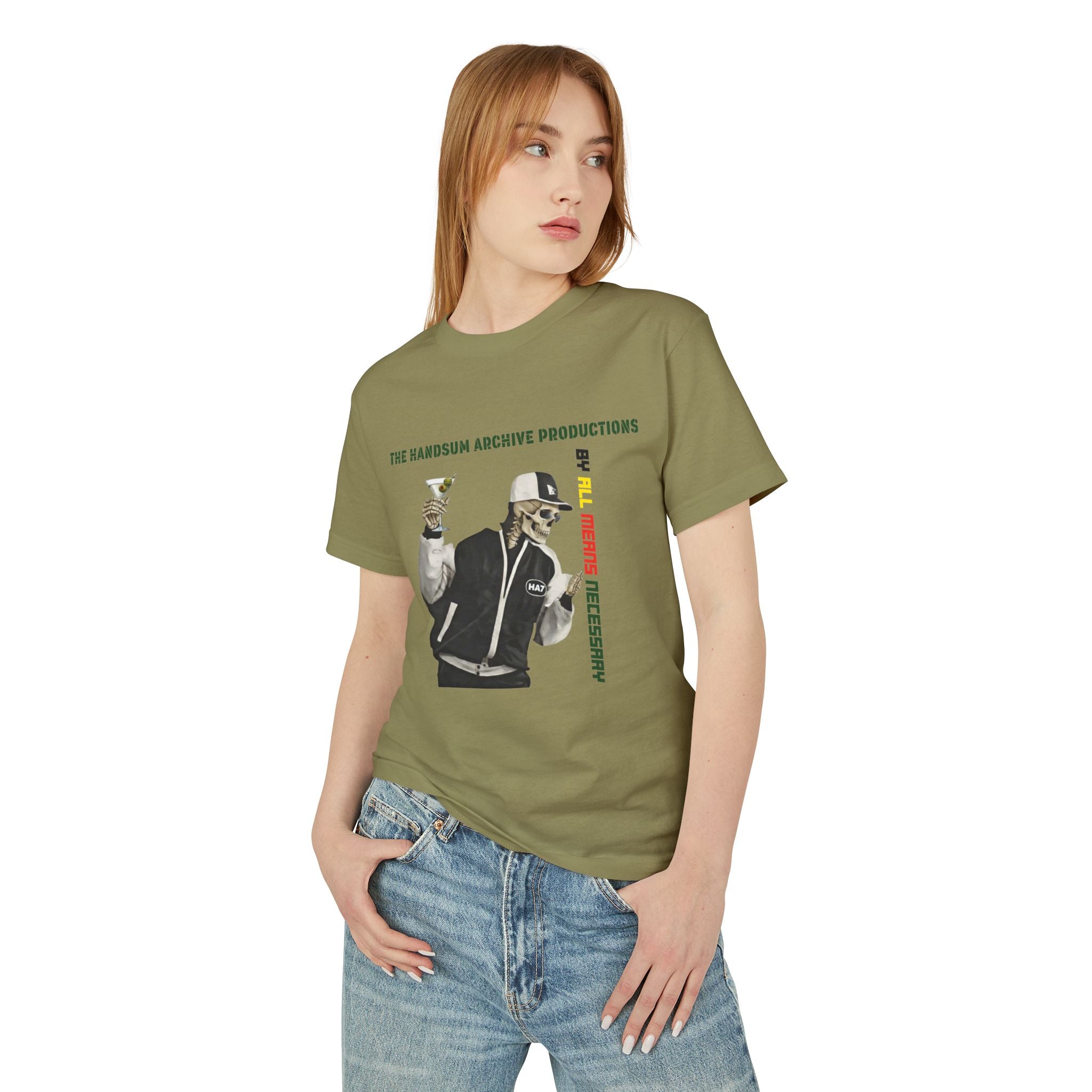 Olive graphic teacher T-shirt with short sleeves and front logo print