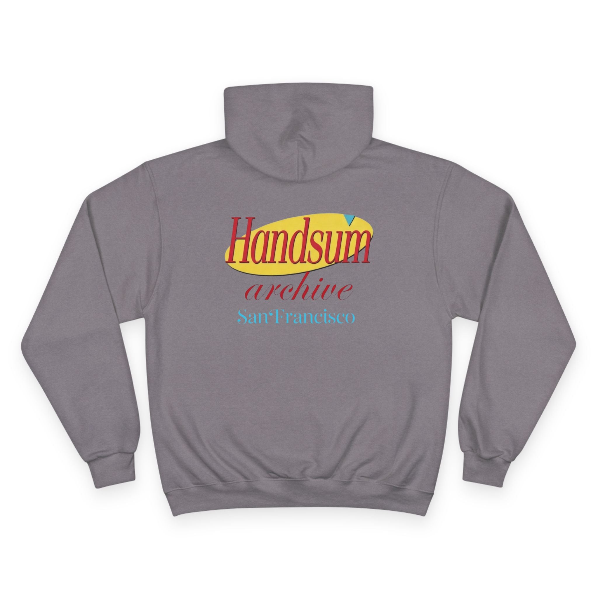 Stone grey hoodie with front Handsum architecure graphic and hood drawstring
