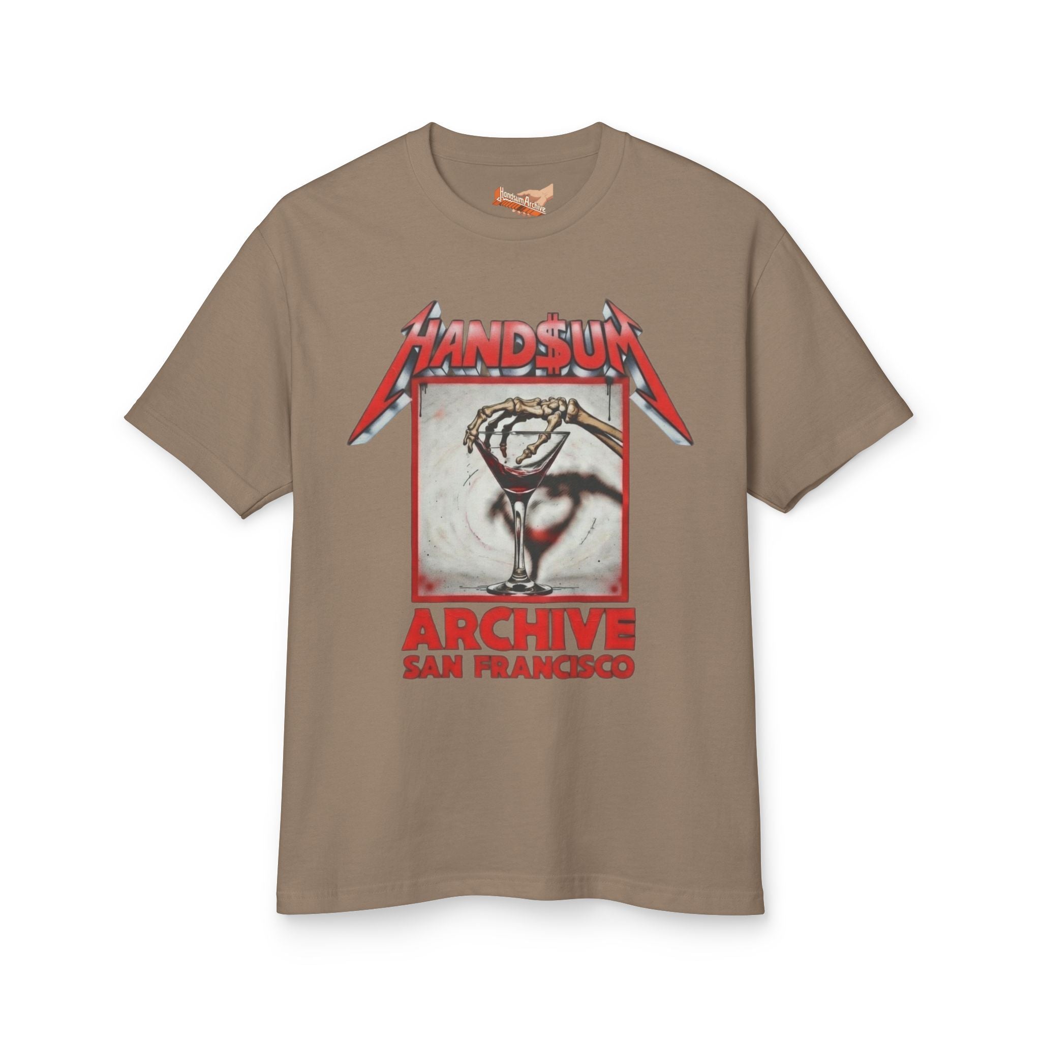 Brown Nothing Tee T-shirt with front graphic and red “Archive San Francisco” text