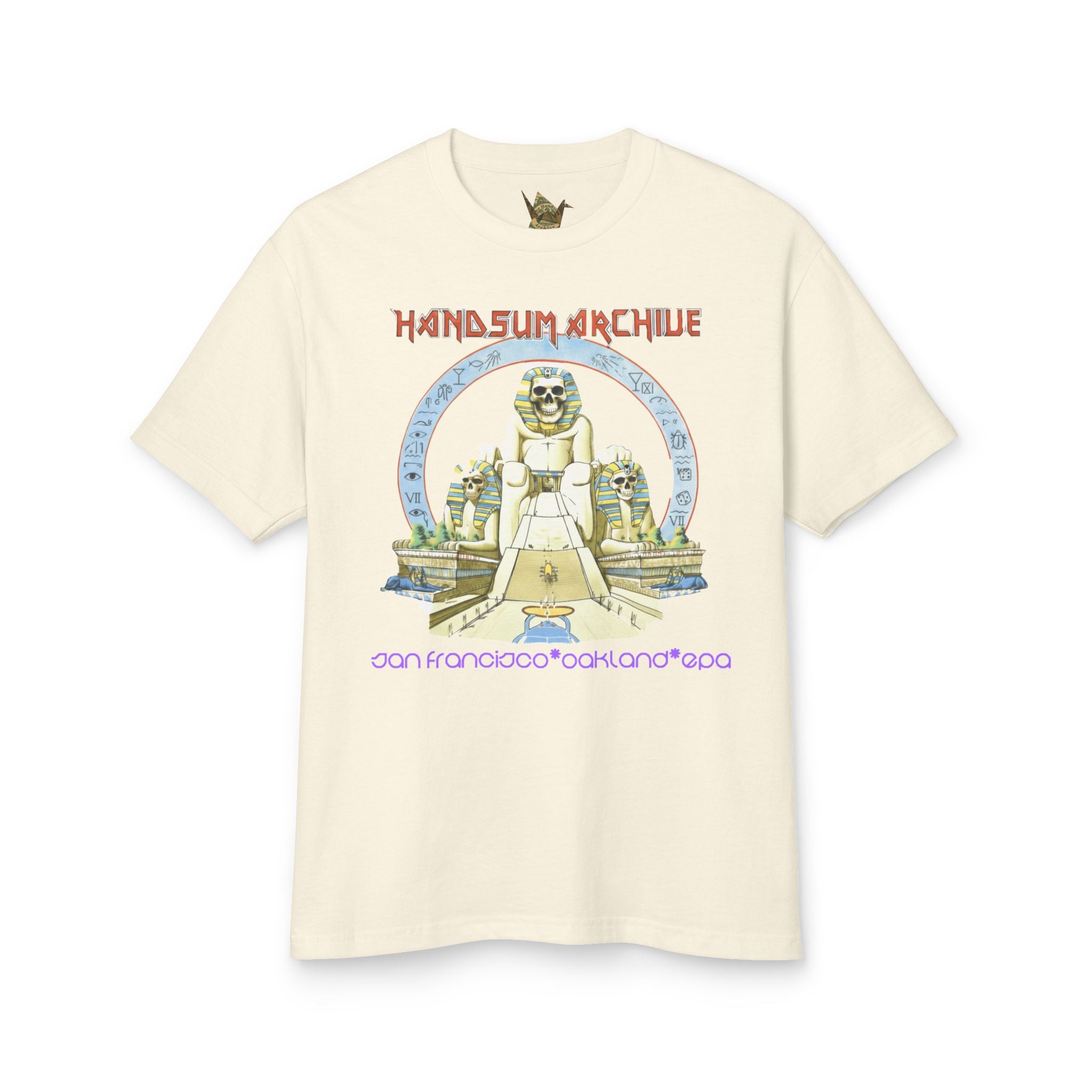 Cream Pharaoh graphic T-shirt with central illustrated figure and crew neckline
