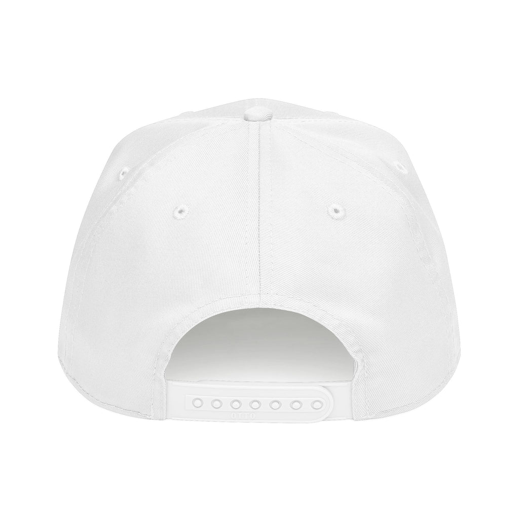 White baseball cap back view with ventilation eyelets and adjustable strap