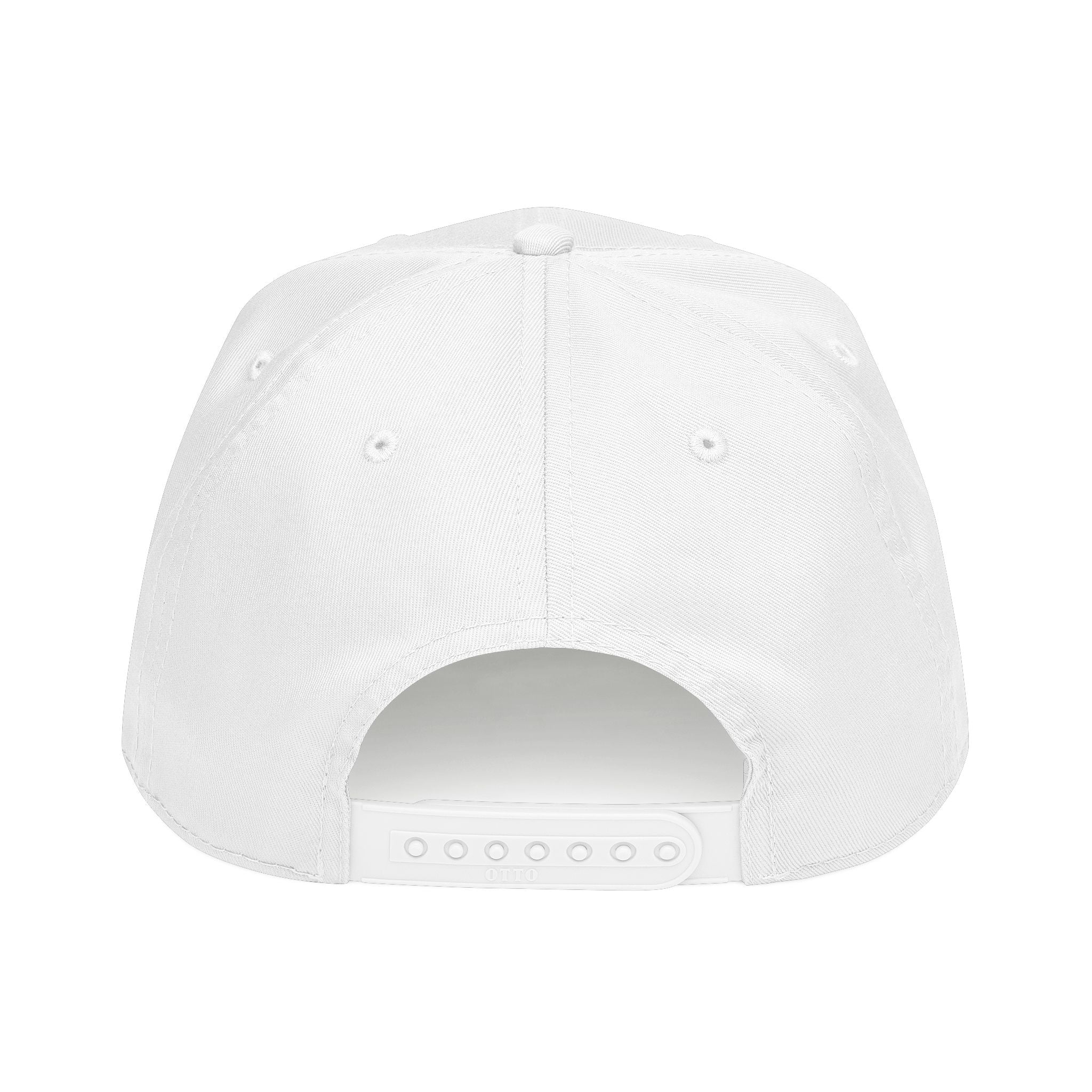 White baseball cap back view with ventilation eyelets and adjustable strap