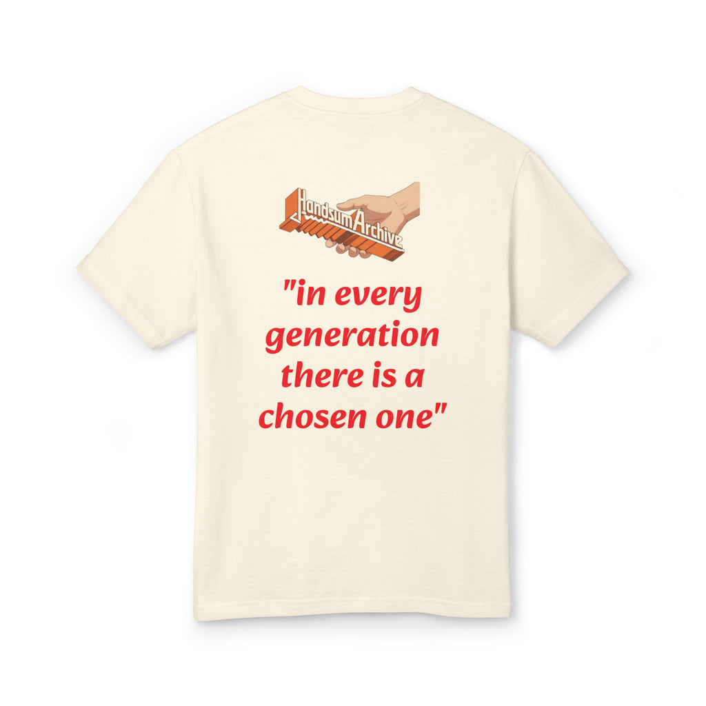 Cream Slayer Generational tee with back logo and red quote graphic.