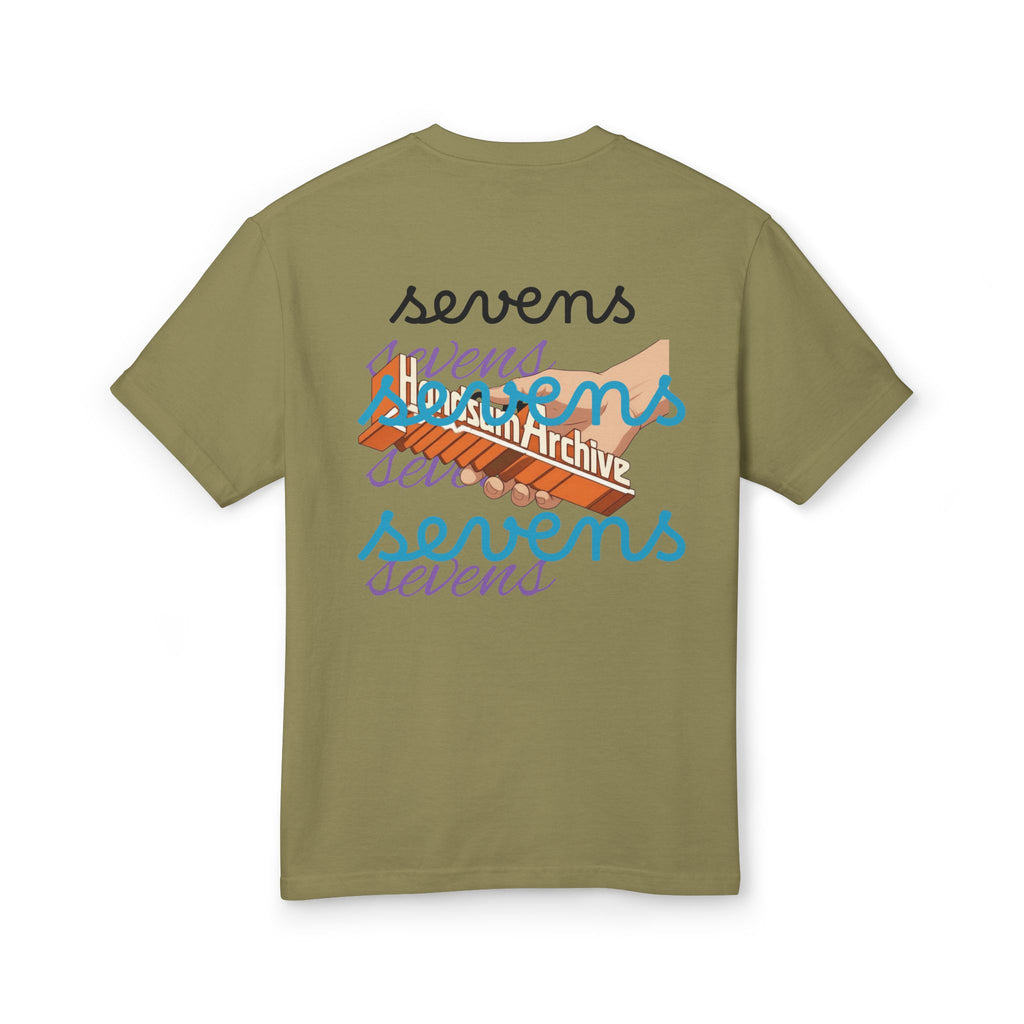Faded army crewneck tee with multicolor back graphic text