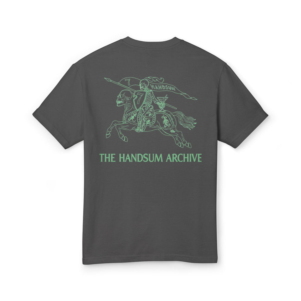 Dark gray graphic T-shirt with knight rider outline and "THE HANDSUM ARCHIVE" text