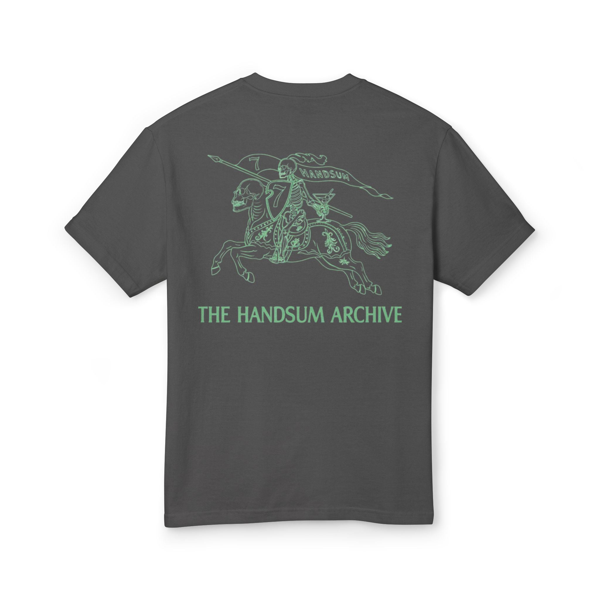 Dark gray graphic T-shirt with knight rider outline and "THE HANDSUM ARCHIVE" text