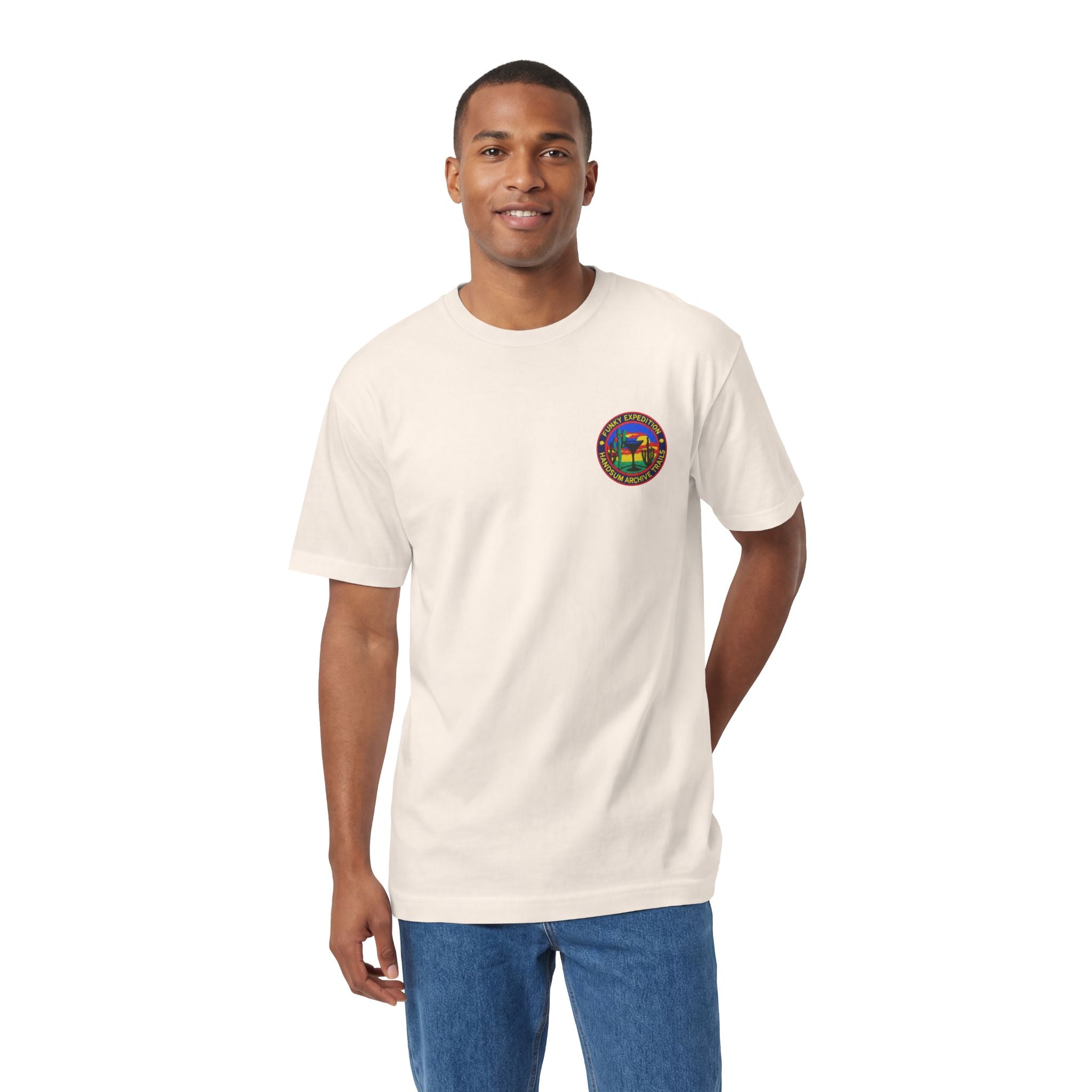 Ivory T-shirt with small round chest logo patch