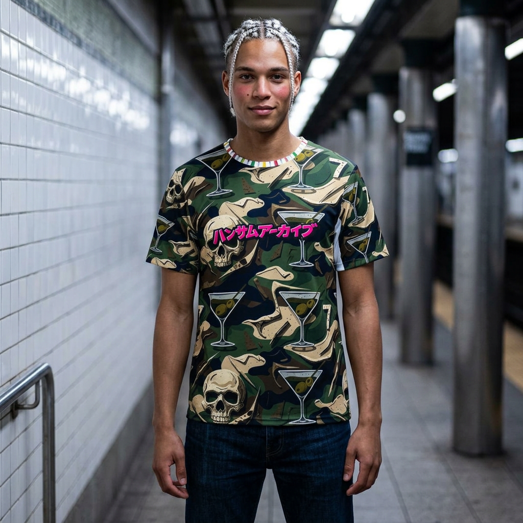 Camo Skull & Martini Jersey — Handsum Archive Number 7 Sports Tee