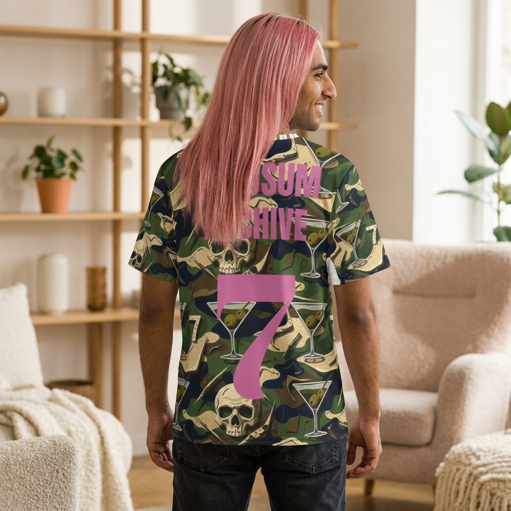 Camo Skull & Martini Jersey — Handsum Archive Number 7 Sports Tee