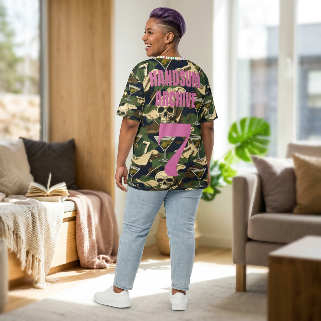 Camo Skull & Martini Jersey — Handsum Archive Number 7 Sports Tee