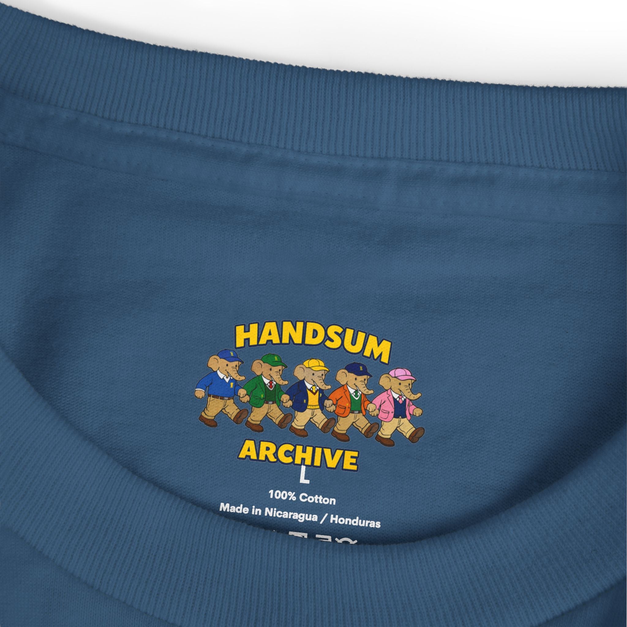 Green Day concert tee, blue crewneck with HANDSUM ARCHIVE graphic and cotton neck label