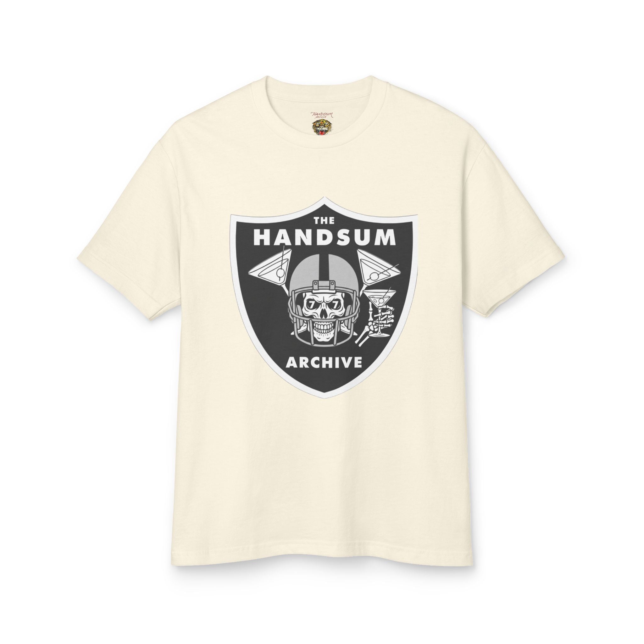 Faded cream T-shirt with large centered "THE HANDSUM ARCHIVE" graphic