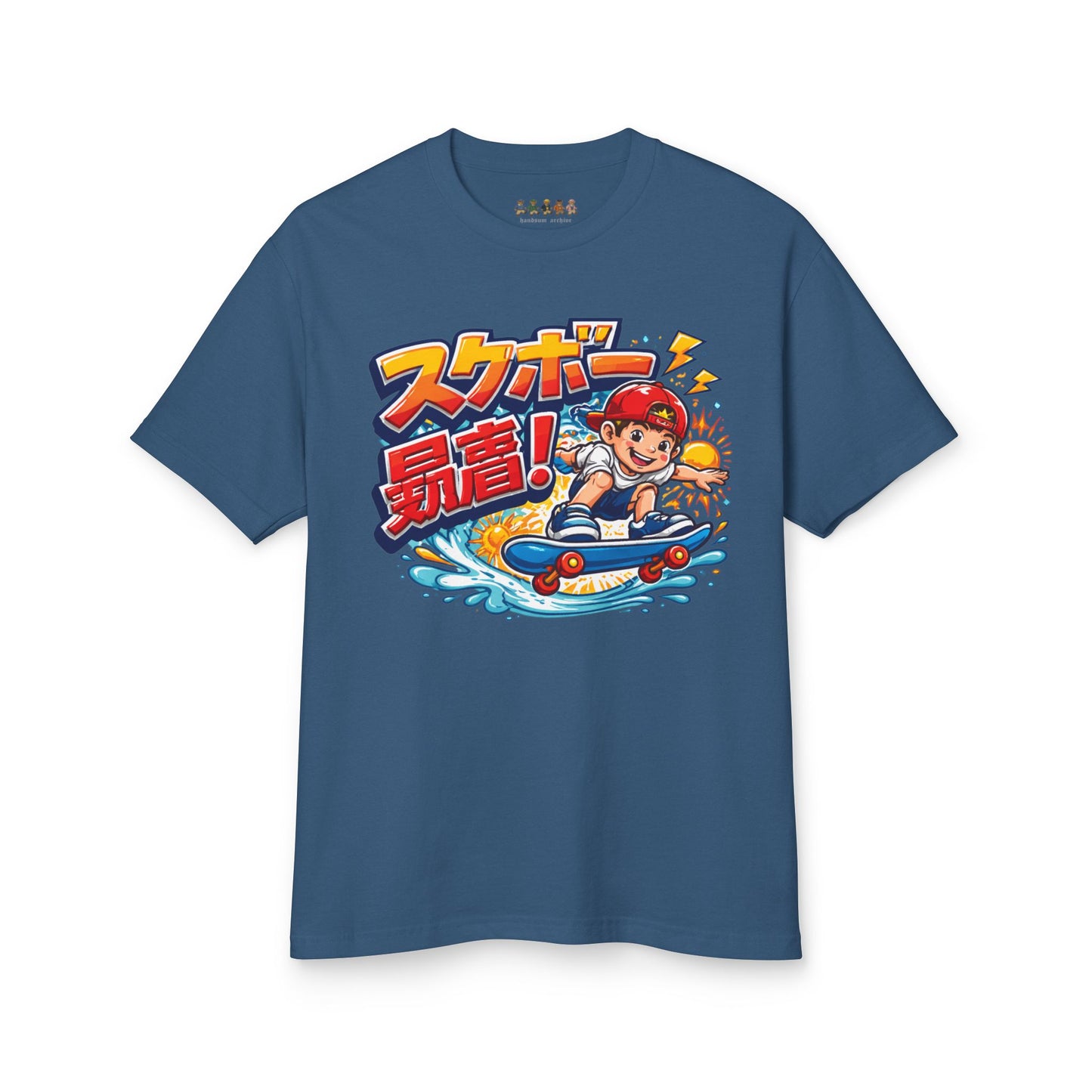 HANDSUM SK8 Tee — Playful Japanese Graphic Front, Vintage Athletic Back