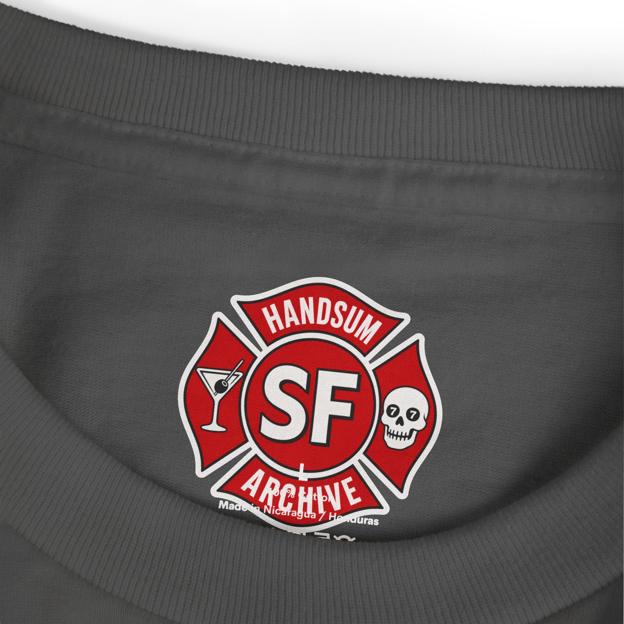 Charcoal graphic T-shirt with chest logo emblem print