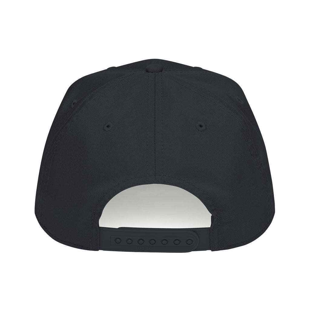 Black baseball cap with curved brim and adjustable strap