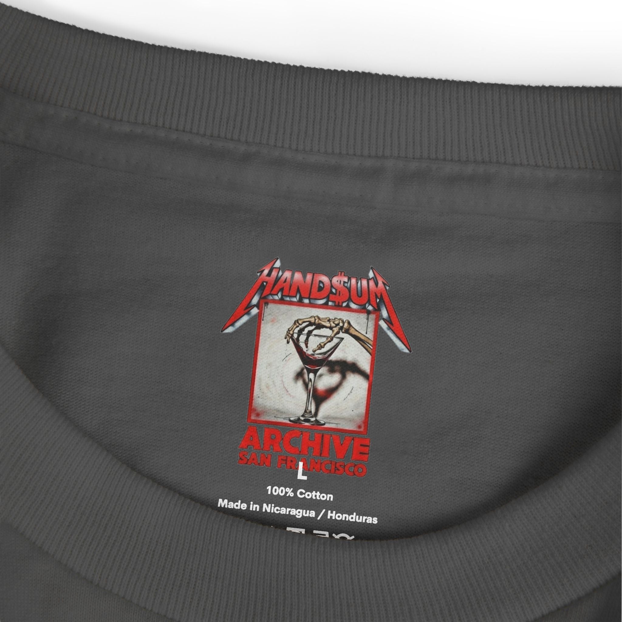 Dark gray cotton T-shirt with front HANDSUM ARCHIVE graphic patch print