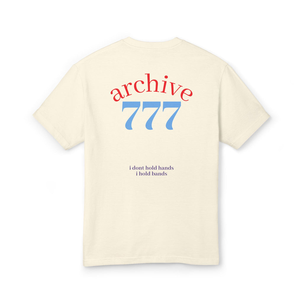 Murder Tee T-shirt, faded cream, back graphic text “archive 777”