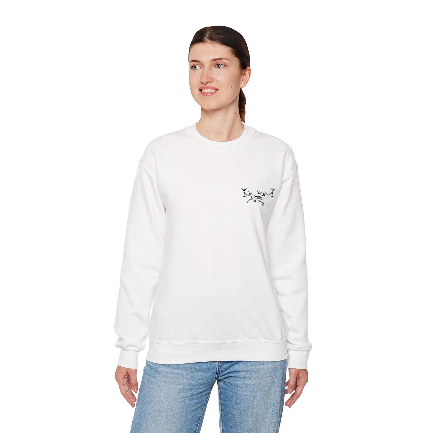 Minimal Dot Skull Crewneck Sweatshirt | Small Chest Graphic, White
