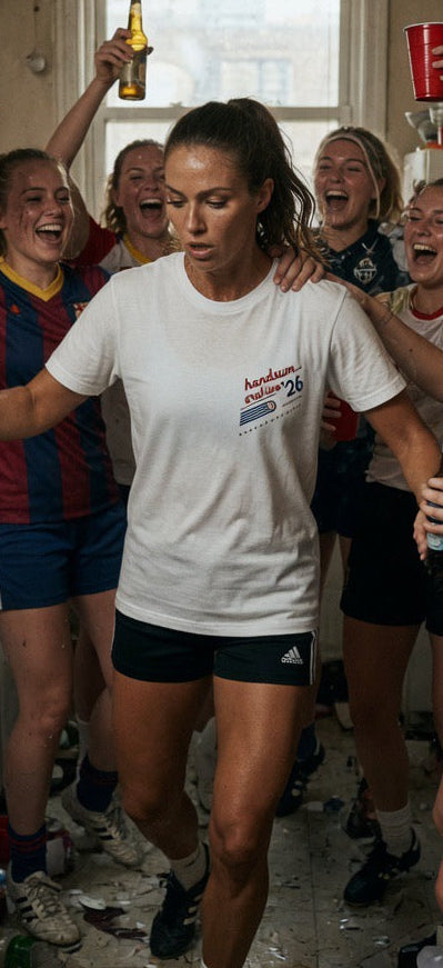 White HA World Cup tee with short sleeves and chest graphic logo