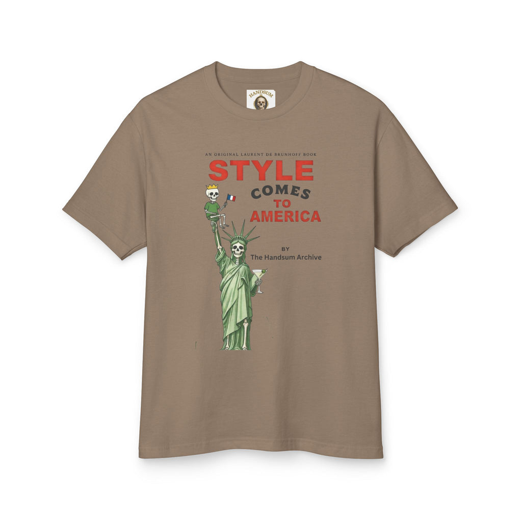 Faded brown Statue of Style crew-neck tee with front graphic illustration