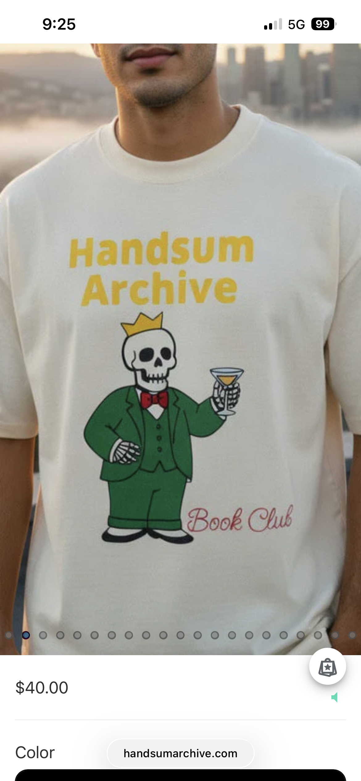 King Babar Tee, cream, front graphic of skull reader with yellow title