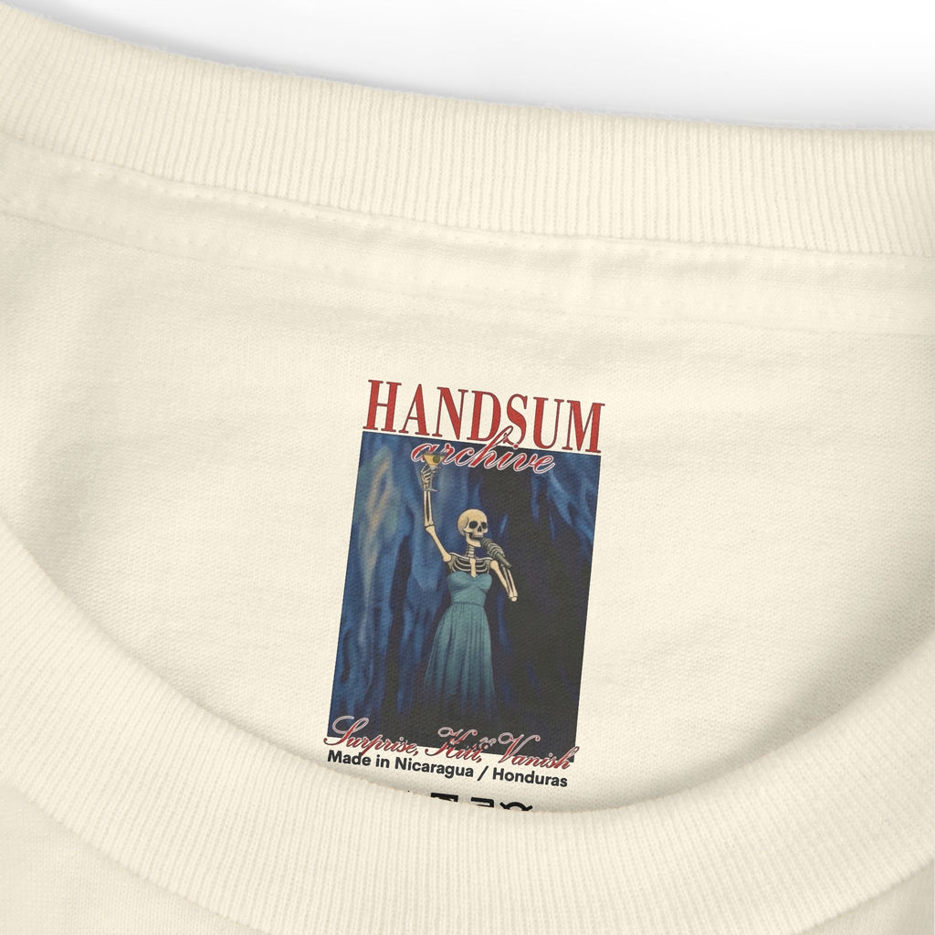 Cream T-shirt hem with HANDSUM archive graphic and 777 print