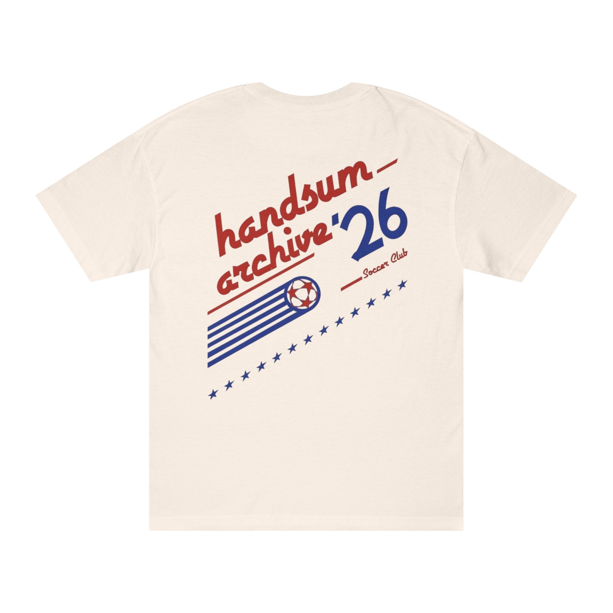 Cream crewneck T-shirt with large back graphic print.