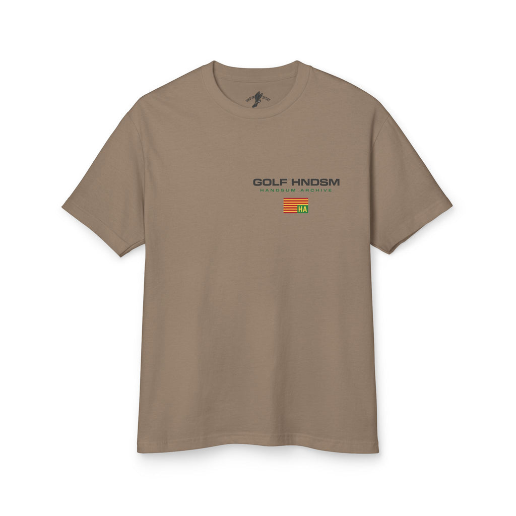 Daily tee, faded brown, front chest logo and small HA mark.