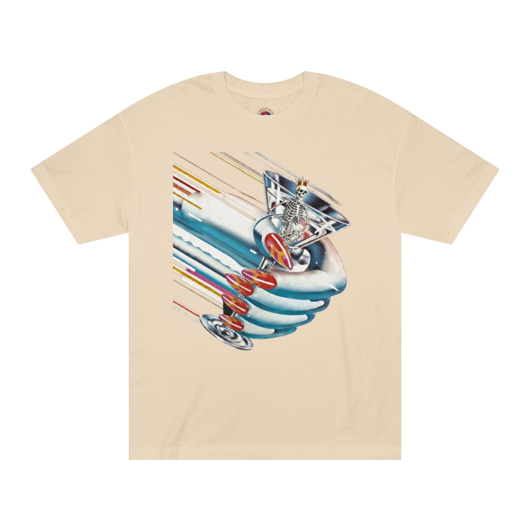 Sand Turbo Tee with colorful astronaut and rocket graphic on chest