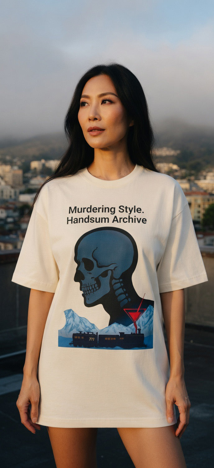 Murder Tee T-shirt, faded cream, front graphic with skull and text