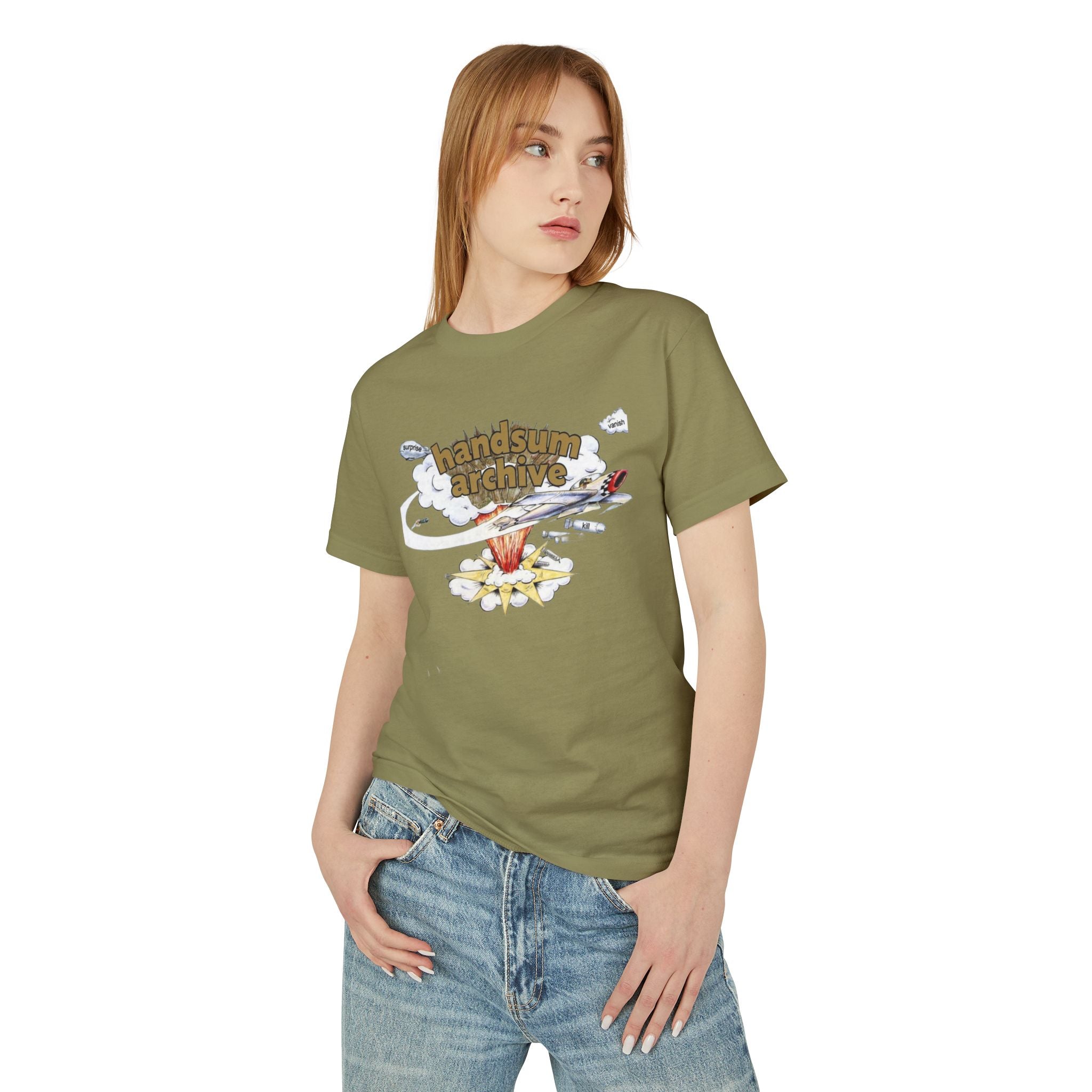 Olive graphic concert T-shirt with cloud handsum archive print on chest
