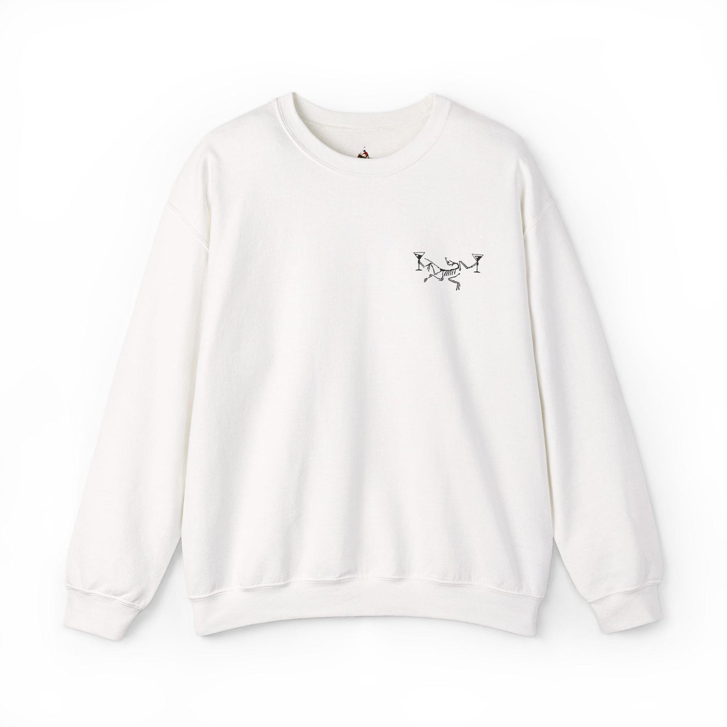 Minimal Dot Skull Crewneck Sweatshirt | Small Chest Graphic, White