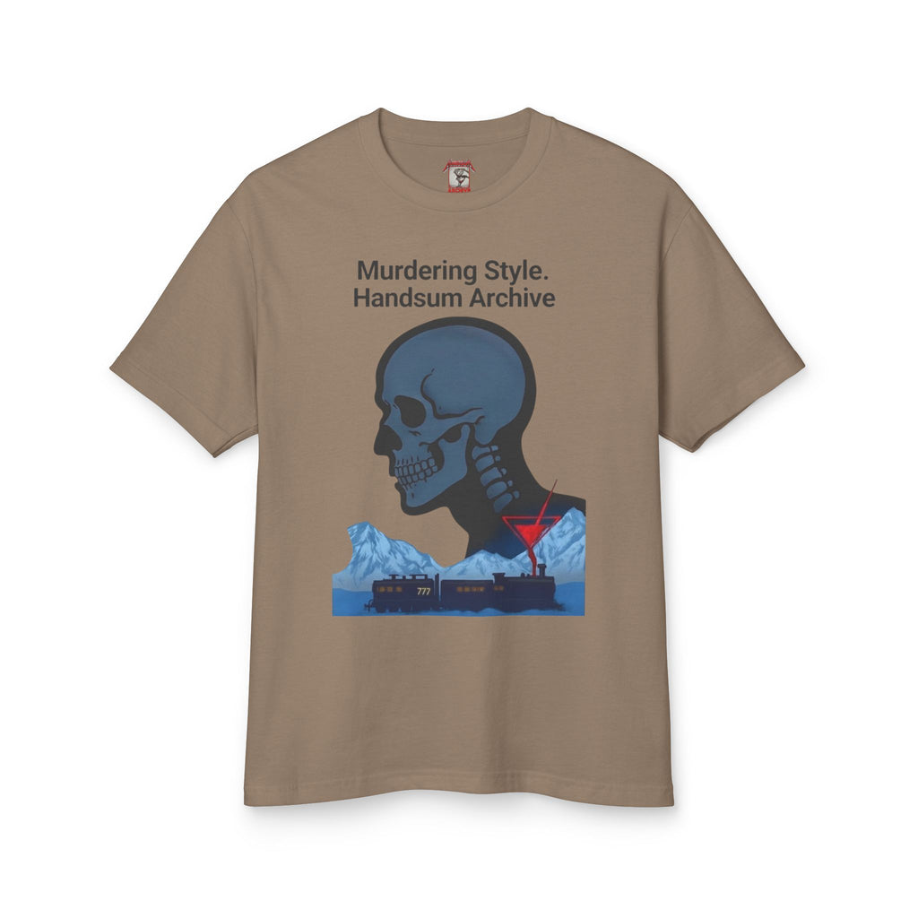 Murder Tee T-shirt, faded brown, front skull and ship graphic with text