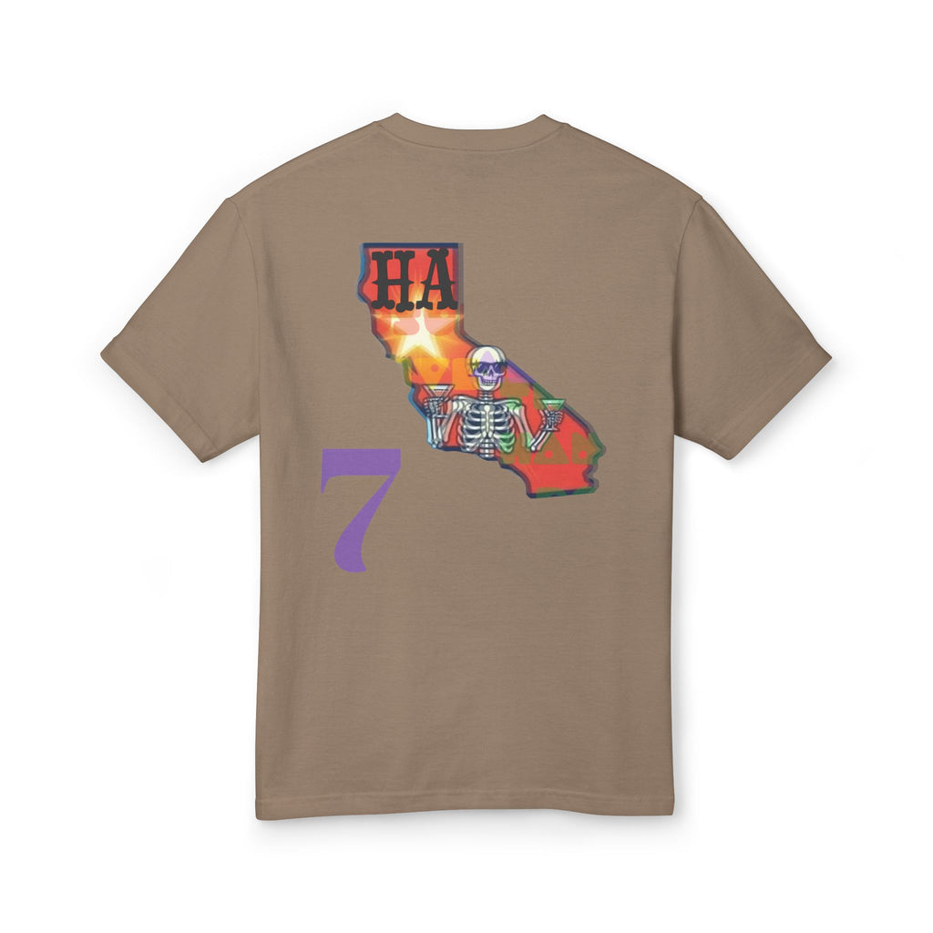 Taupe concert T-shirt, back graphic with skeleton figure and state outline
