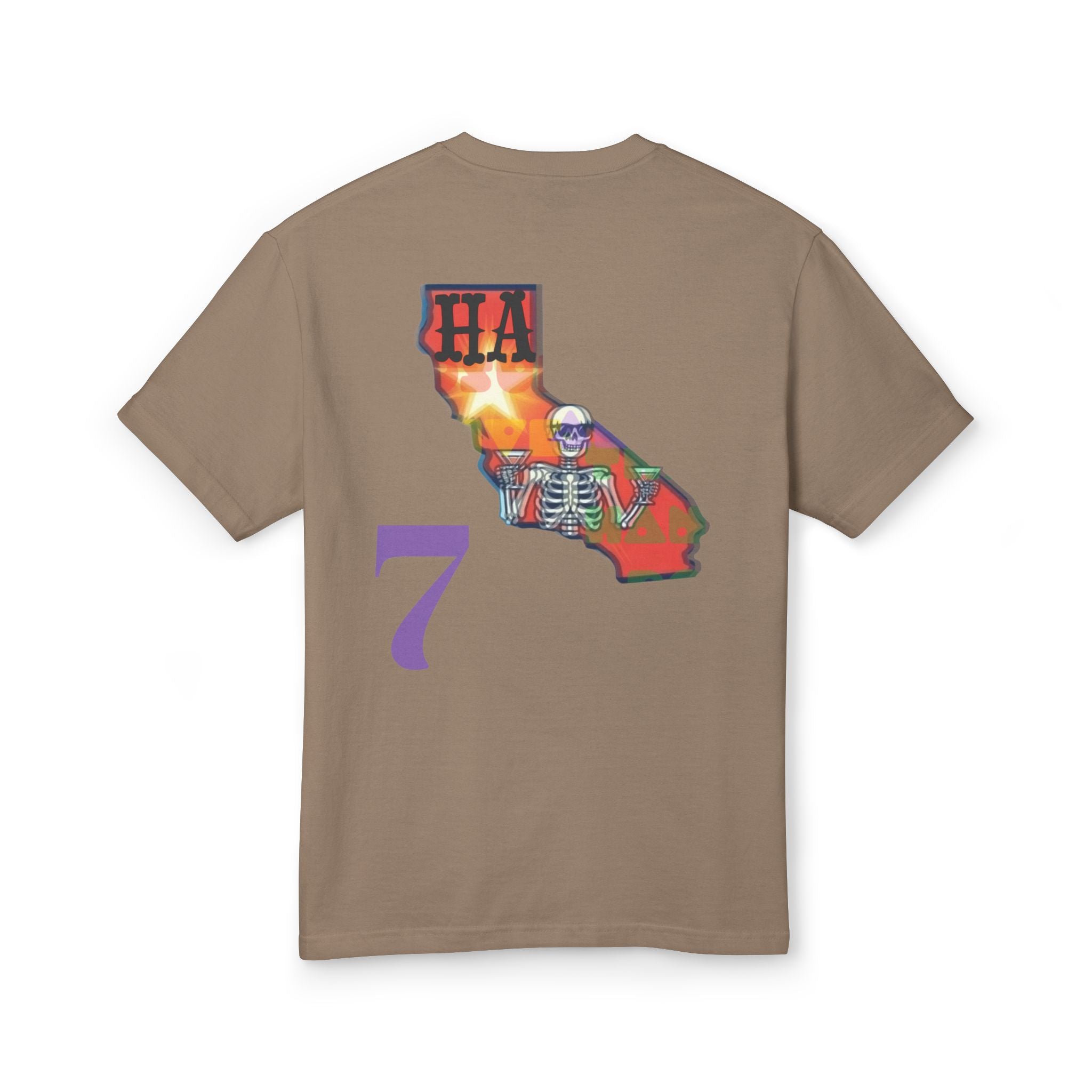 Taupe concert T-shirt, back graphic with skeleton figure and state outline