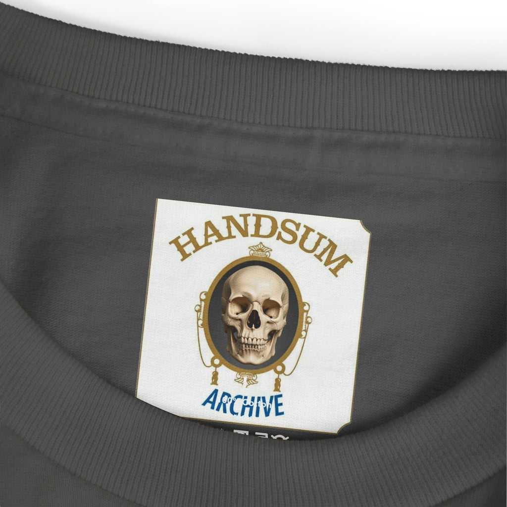 Faded black crewneck tee with skull logo patch graphic
