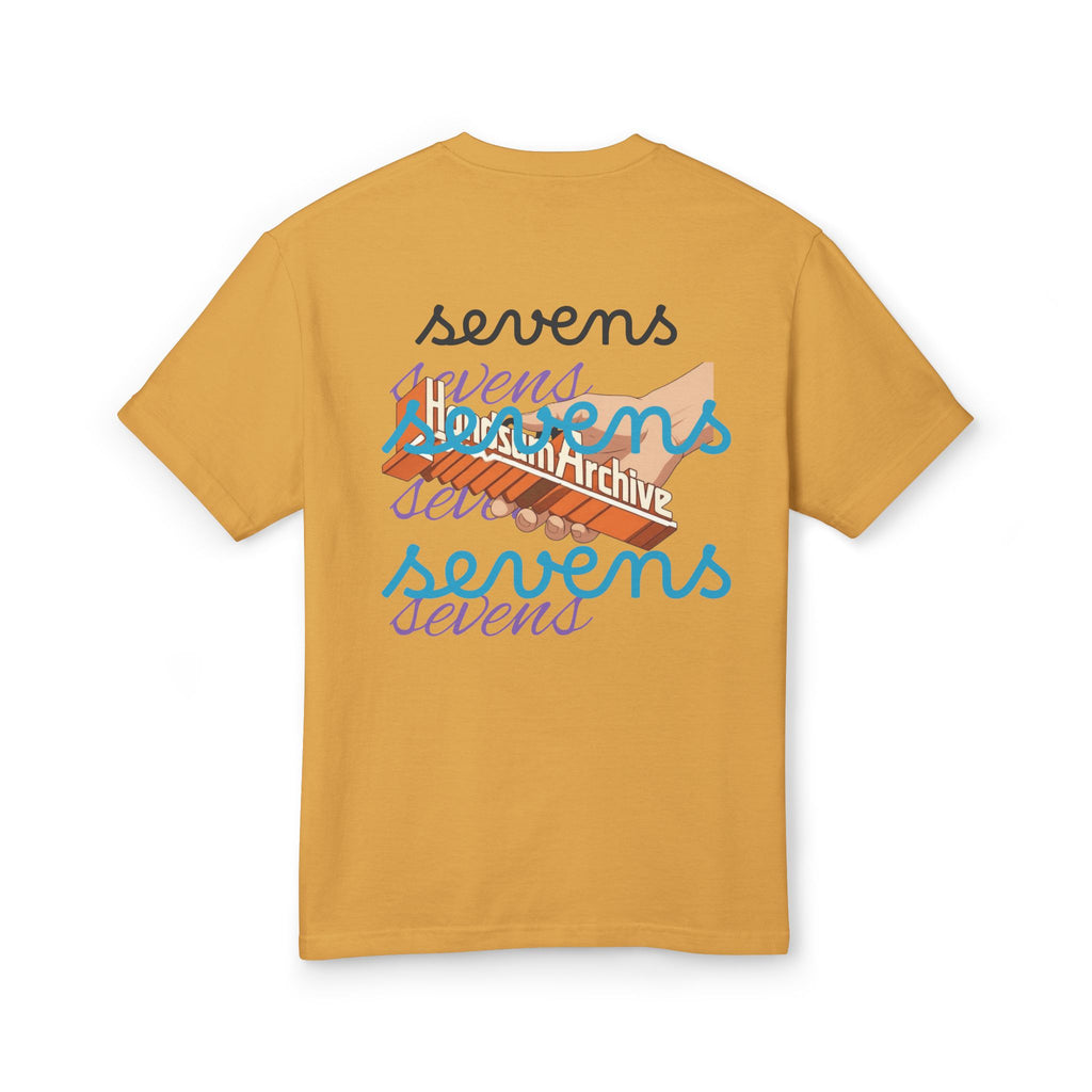 Mustard Statue of Style crew-neck tee with back graphic text design
