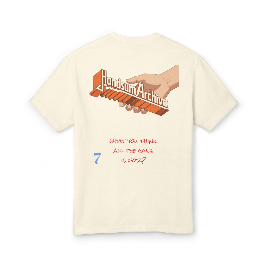 Warning Tee faded cream T-shirt with back handsum archive hand-and-guns graphic